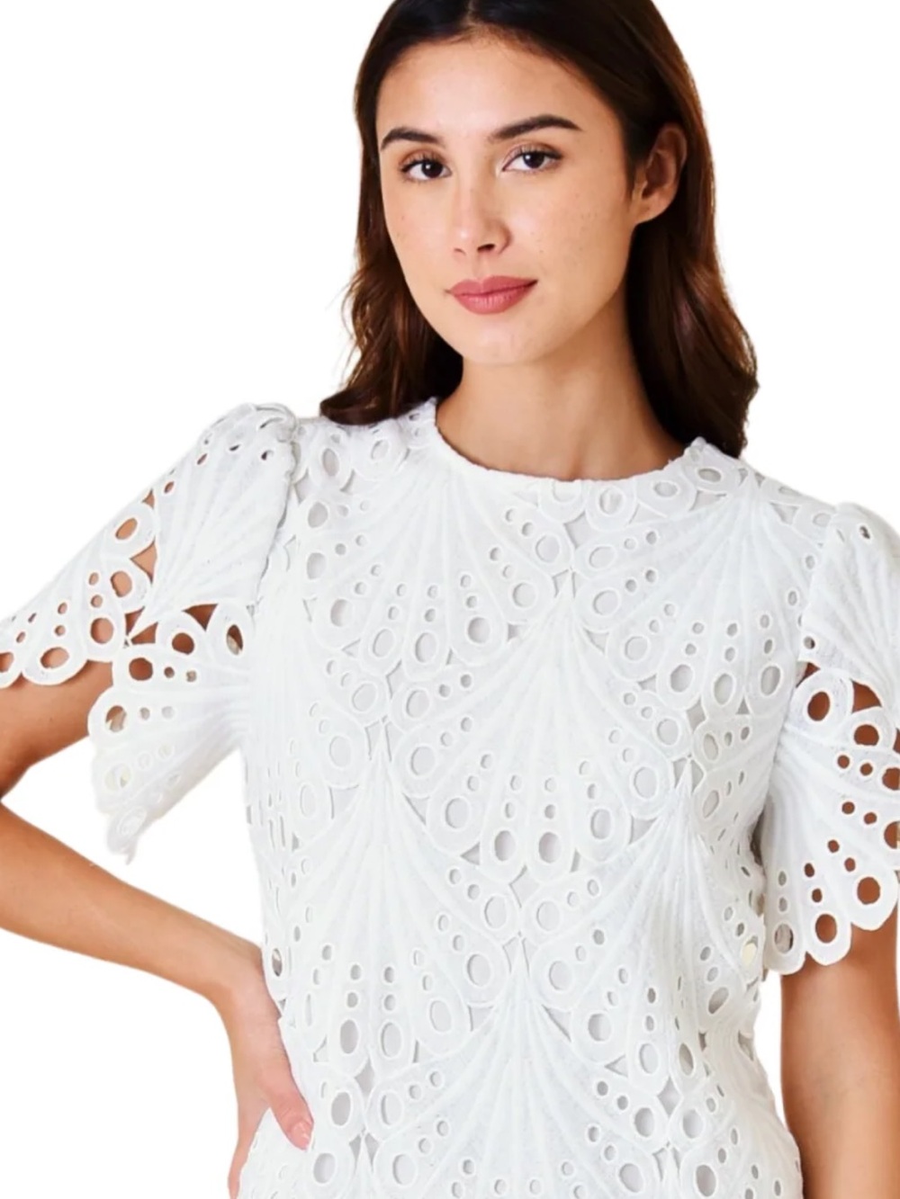 NWT White Eyelet Lace Short Sleeve Dress - Picture 3 of 10